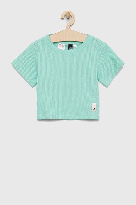 Дитяча бавовняна футболка adidas колір бірюзовий Дитяча бавовняна футболка adidas колір бірюзовий