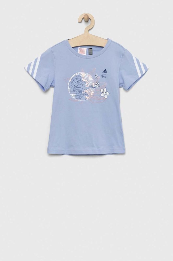 Дитяча бавовняна футболка adidas x Disney LG DY MNA колір блакитний