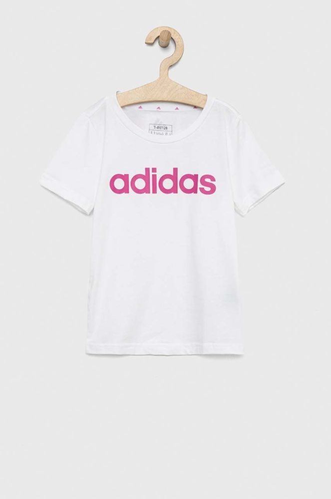 Дитяча бавовняна футболка adidas G LIN колір білий