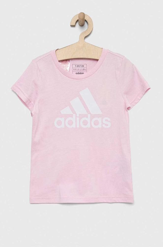 Дитяча бавовняна футболка adidas G BL колір рожевий