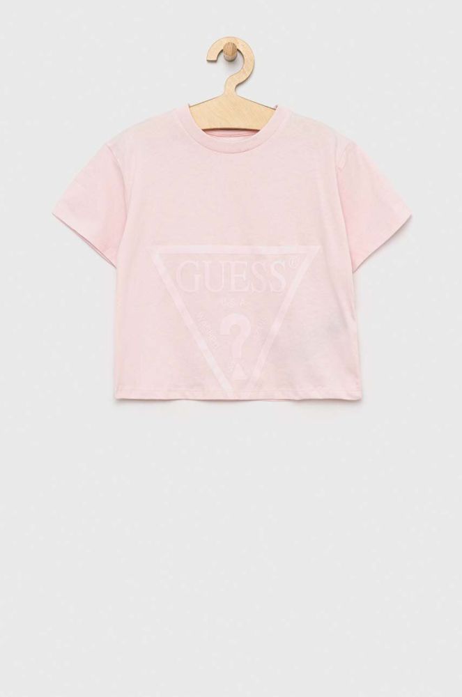 Дитяча бавовняна футболка Guess колір рожевий (3002311)