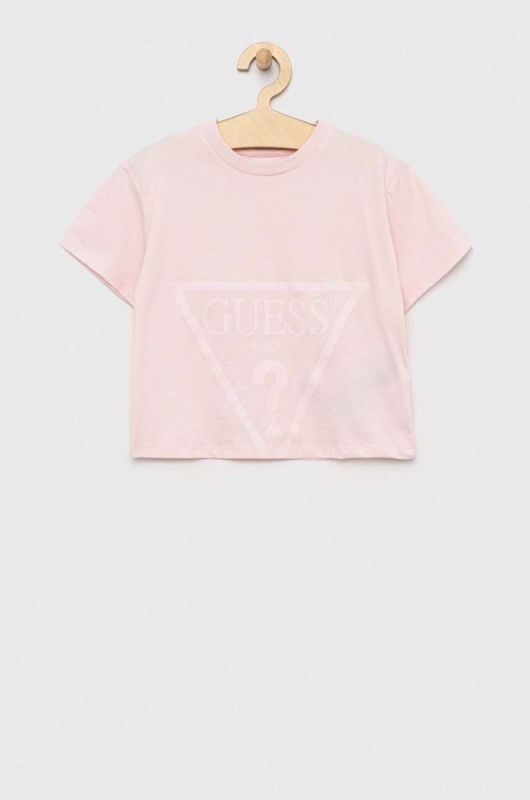 Дитяча бавовняна футболка Guess колір рожевий (3002311)