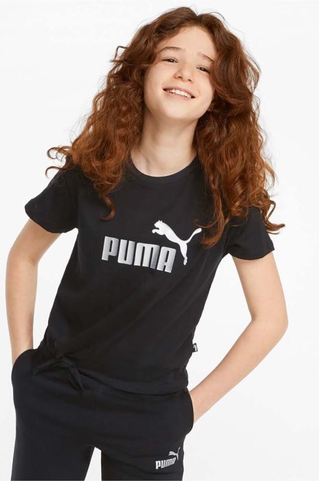 Дитяча футболка Puma ESS+ Logo Knotted Tee G колір чорний Дитяча футболка Puma ESS+ Logo Knotted Tee G колір чорний