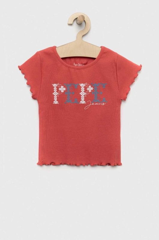 Дитяча футболка Pepe Jeans PJL GJ Non-denim колір червоний
