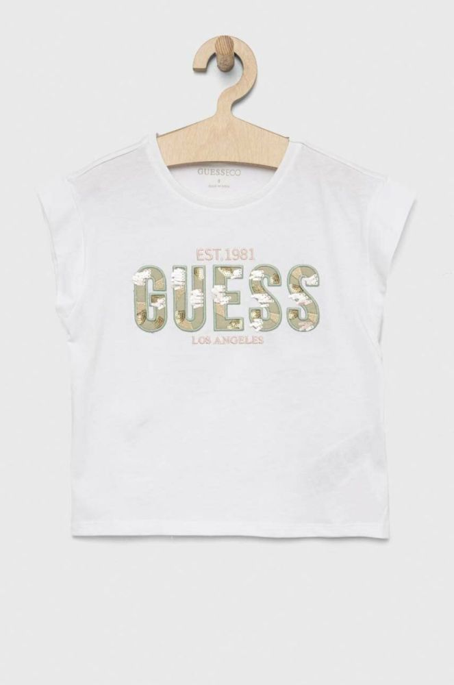 Дитяча бавовняна футболка Guess колір білий (3023873) фото 2
