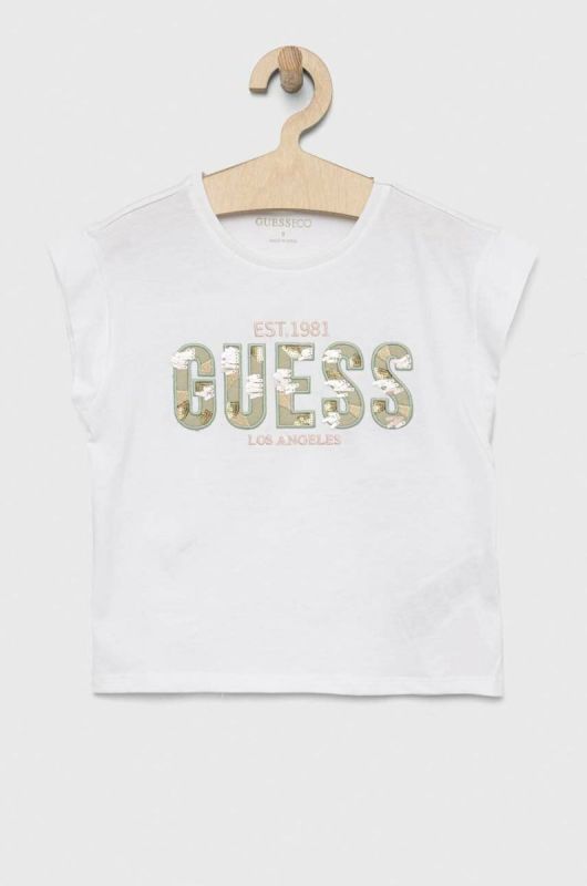 Дитяча бавовняна футболка Guess колір білий (3023873) фото 2