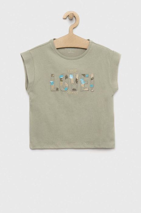 Дитяча бавовняна футболка Guess колір зелений (3023866) Дитяча бавовняна футболка Guess колір зелений (3023866)