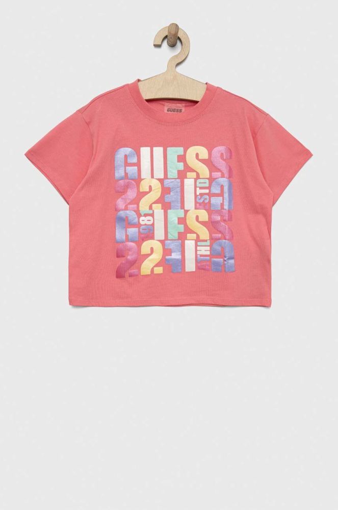 Дитяча бавовняна футболка Guess колір рожевий (3047093)