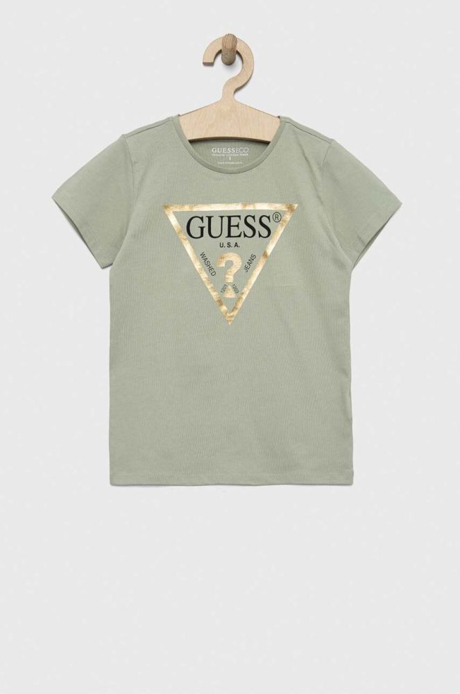 Дитяча бавовняна футболка Guess колір зелений (3047113)