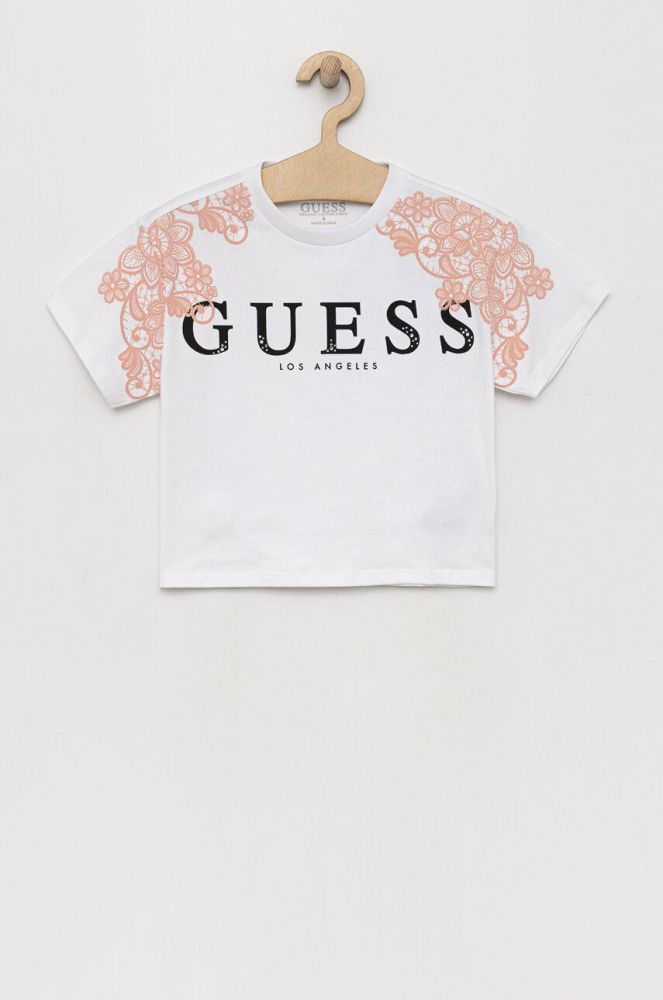 Дитяча бавовняна футболка Guess колір білий (3129655)