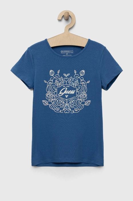 Дитяча бавовняна футболка Guess колір блакитний (3261568)
