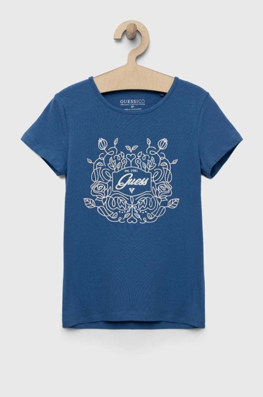 Дитяча бавовняна футболка Guess колір блакитний (3261568)