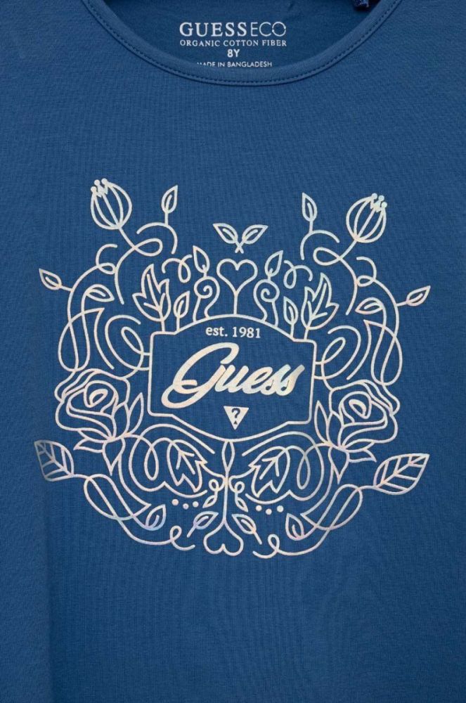 Дитяча бавовняна футболка Guess колір блакитний (3261568) фото 3