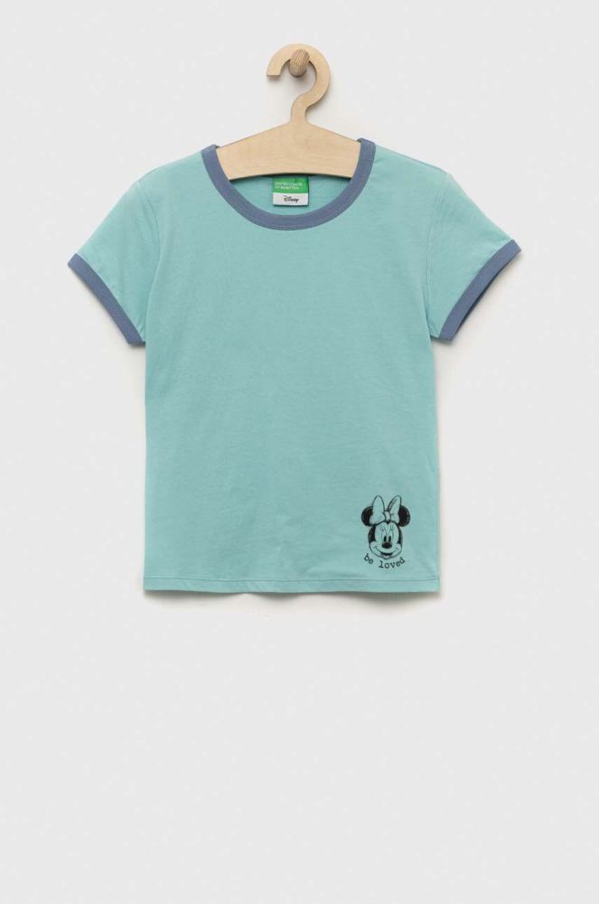 Дитяча бавовняна футболка United Colors of Benetton колір бірюзовий (3286325)