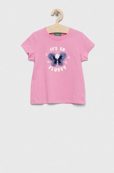 Дитяча бавовняна футболка United Colors of Benetton колір рожевий (3037189) Дитяча бавовняна футболка United Colors of Benetton колір рожевий (3037189)