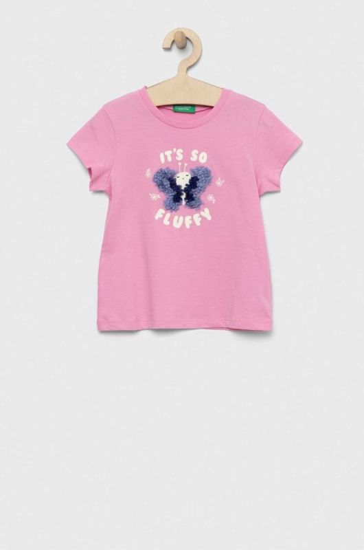 Дитяча бавовняна футболка United Colors of Benetton колір рожевий (3037189)