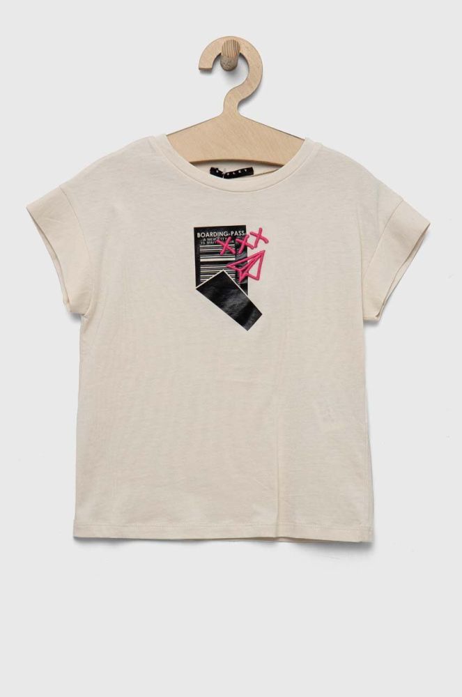 Дитяча бавовняна футболка Sisley колір бежевий (3229021)