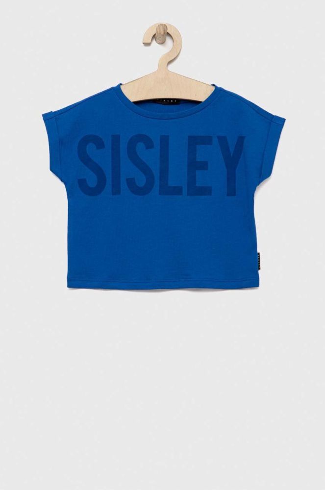 Дитяча бавовняна футболка Sisley колір синій
