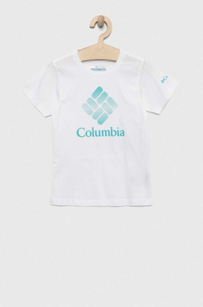 Дитяча бавовняна футболка Columbia Mission Lake Short Sleeve Graphic Shirt колір білий