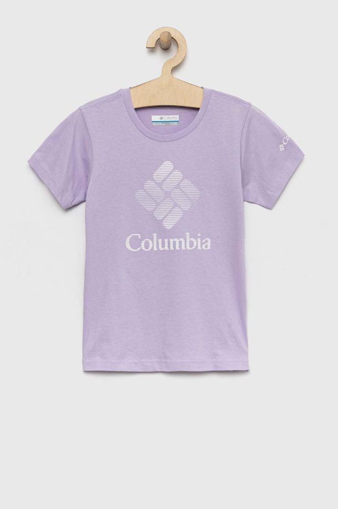 Дитяча бавовняна футболка Columbia Mission Lake Short Sleeve Graphic Shirt колір фіолетовий