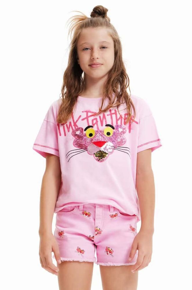 Дитяча бавовняна футболка Desigual Pink Panther колір рожевий