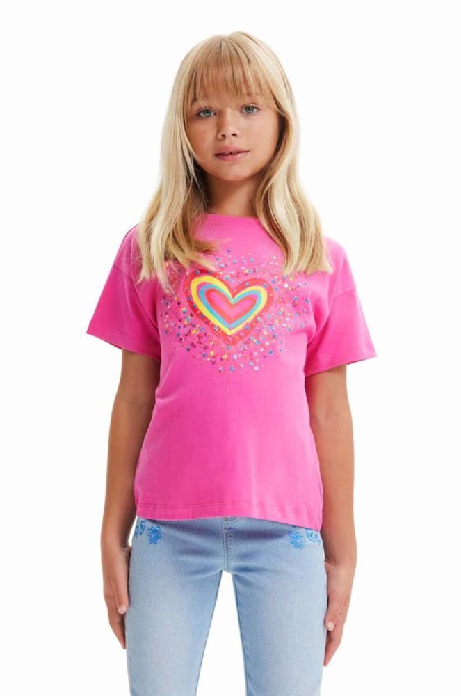 Дитяча бавовняна футболка Desigual колір рожевий