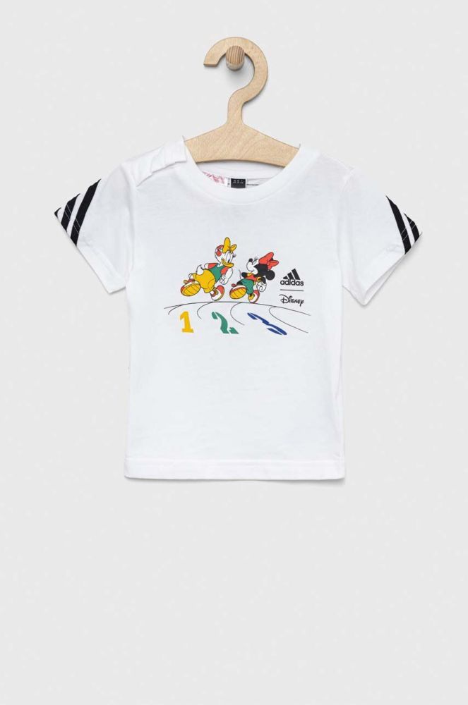 Дитяча бавовняна футболка adidas x Disney колір білий з принтом
