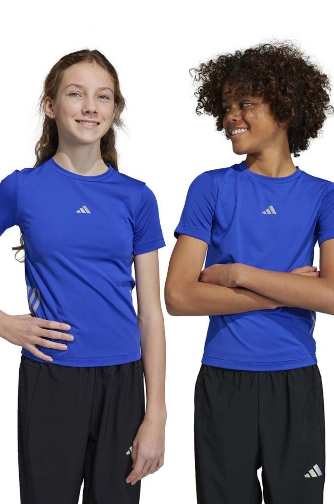 Дитяча футболка adidas U RUN 3S з принтом колір блакитний