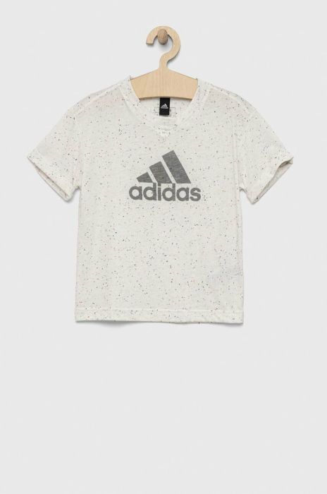 Дитяча футболка adidas G FI BL колір бежевий з принтом Дитяча футболка adidas G FI BL колір бежевий з принтом