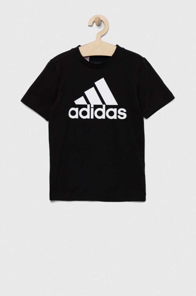 Дитяча бавовняна футболка adidas U BL колір чорний з принтом фото 2