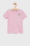 Дитяча бавовняна футболка Guess колір рожевий з аплікацією
