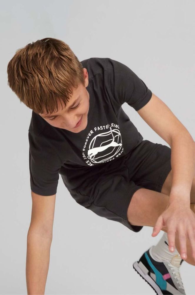 Дитяча бавовняна футболка Puma ACTIVE SPORTS Graphic Tee B колір чорний з принтом фото 6