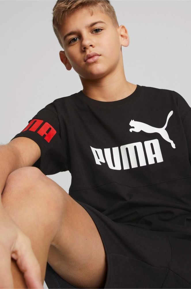Дитяча бавовняна футболка Puma PUMA POWER Tee B колір чорний з принтом