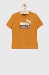 Дитяча бавовняна футболка Puma ESS+ MATES Tee колір жовтий