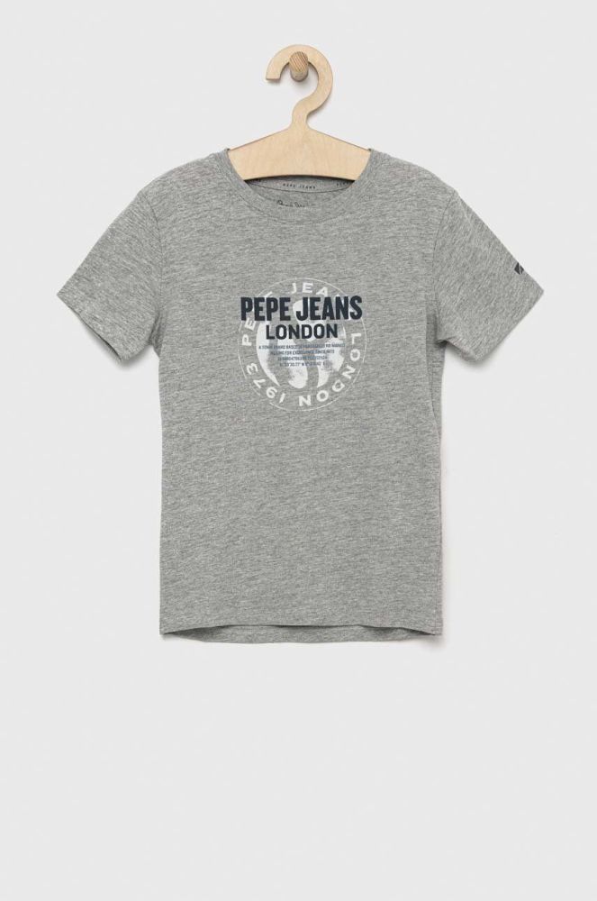 Дитяча футболка Pepe Jeans Non колір сірий з принтом