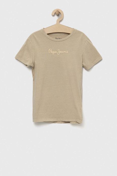 Дитяча бавовняна футболка Pepe Jeans колір бежевий з принтом (3167845)