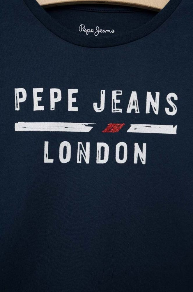 Дитяча бавовняна футболка Pepe Jeans колір синій з принтом (3104688) фото 3