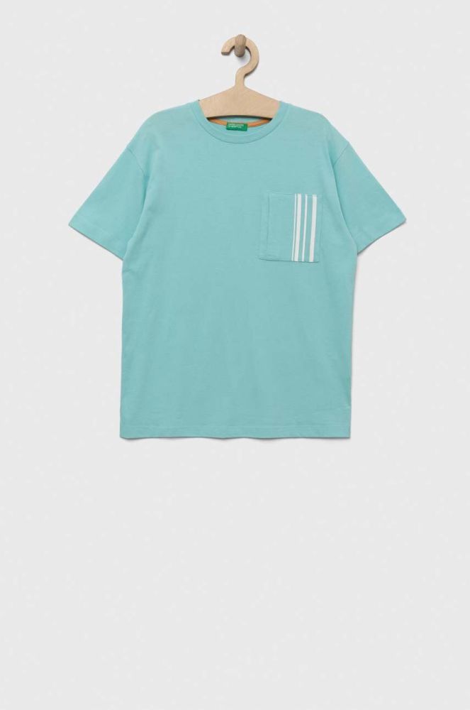 Дитяча бавовняна футболка United Colors of Benetton колір бірюзовий з принтом (3280054)
