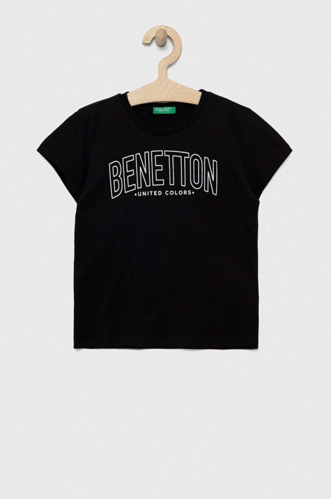 Дитяча бавовняна футболка United Colors of Benetton колір чорний з принтом (3075948)