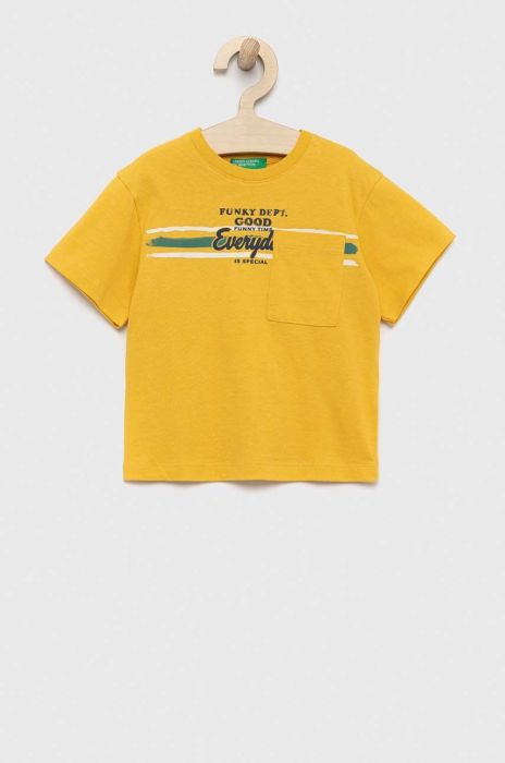 Дитяча бавовняна футболка United Colors of Benetton колір жовтий візерунок (3091689) Дитяча бавовняна футболка United Colors of Benetton колір жовтий візерунок (3091689)