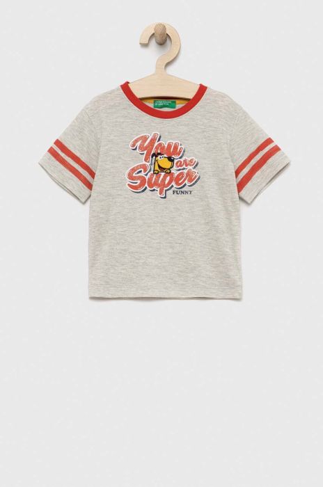 Дитяча бавовняна футболка United Colors of Benetton колір сірий візерунок (3091704) Дитяча бавовняна футболка United Colors of Benetton колір сірий візерунок (3091704)