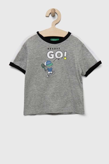 Дитяча бавовняна футболка United Colors of Benetton колір сірий візерунок (3220397)