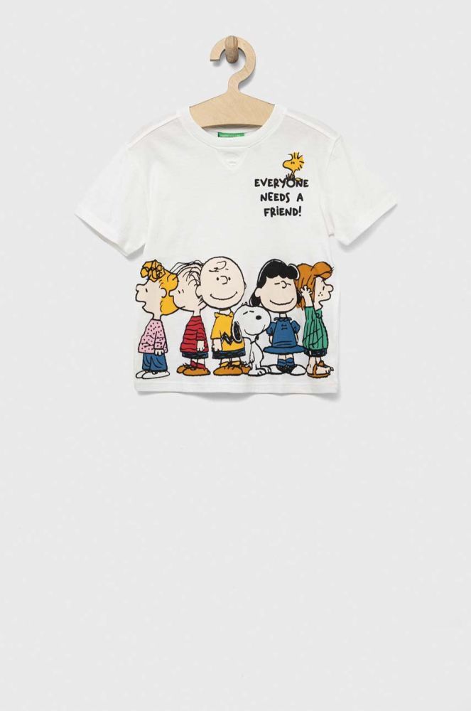 Дитяча бавовняна футболка United Colors of Benetton x Peanuts колір білий з принтом