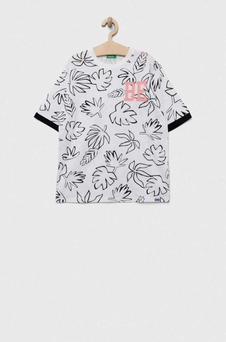 Дитяча бавовняна футболка United Colors of Benetton колір білий з принтом (3280113)