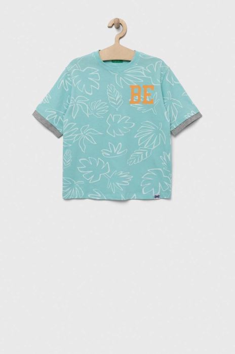 Дитяча бавовняна футболка United Colors of Benetton колір бірюзовий з принтом (3280107) Дитяча бавовняна футболка United Colors of Benetton колір бірюзовий з принтом (3280107)