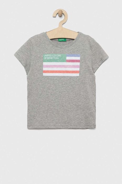 Дитяча бавовняна футболка United Colors of Benetton колір сірий з принтом (3054325) Дитяча бавовняна футболка United Colors of Benetton колір сірий з принтом (3054325)