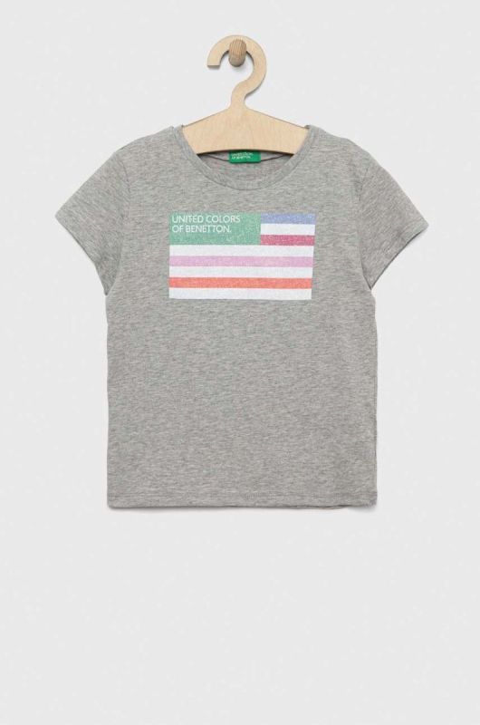 Дитяча бавовняна футболка United Colors of Benetton колір сірий з принтом (3054325)
