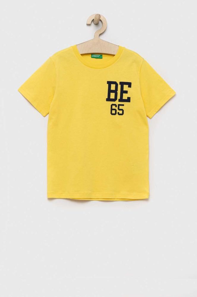 Дитяча бавовняна футболка United Colors of Benetton колір жовтий з принтом (3275756)