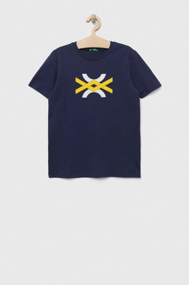 Дитяча бавовняна футболка United Colors of Benetton колір синій з принтом (3275753)