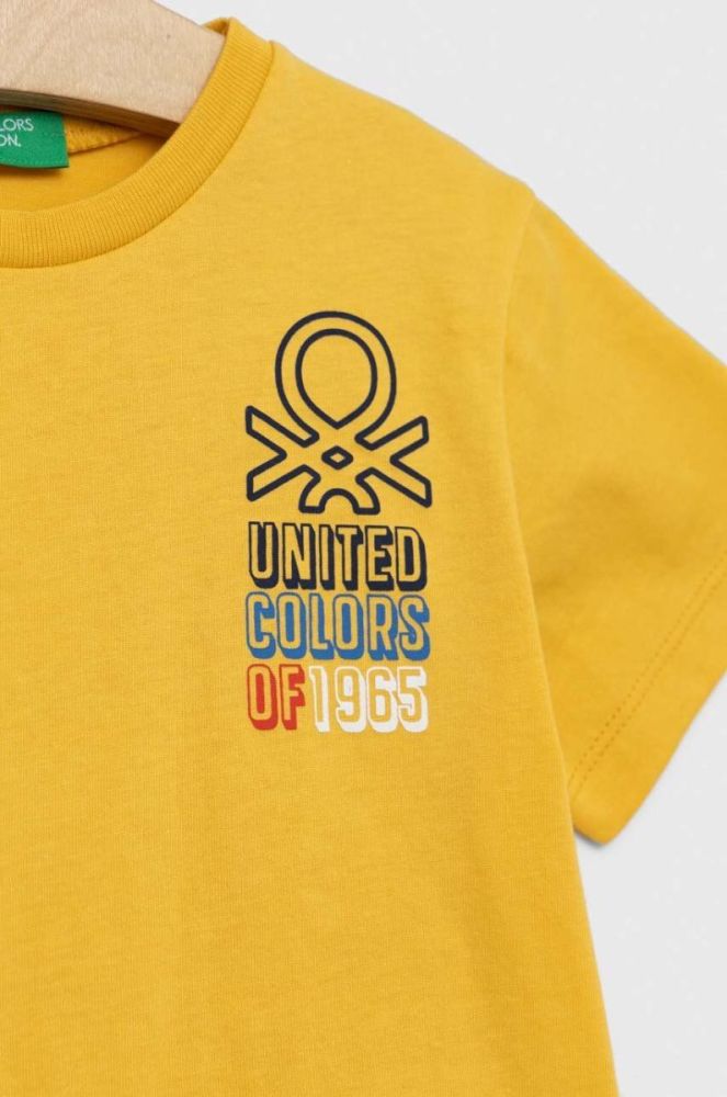 Дитяча бавовняна футболка United Colors of Benetton колір жовтий з принтом (3054330) фото 3
